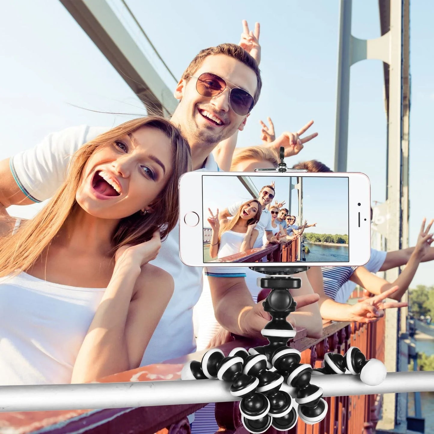 Phone Tripod Stand, Flexible Cell Phone Tripod Portable and Adjustable Camera Stand Holder with Wireless Remote Compatible for Iphone Android Phone Samsung Compact Digital Camera-Black