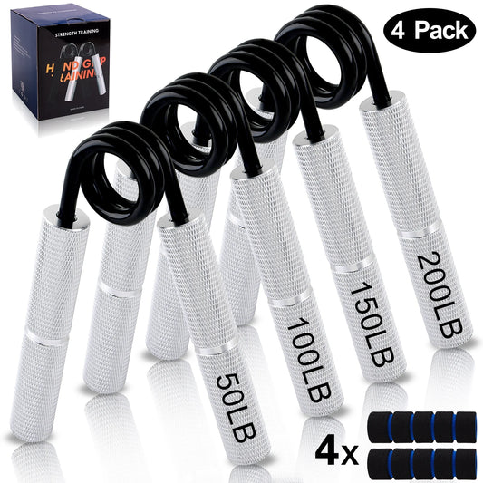 Grip Strength Trainer Set, 50LB-200LB Hand Gripper Strengthener 4 Pack, Metal No Slip Forearm Strengthener Exerciser with Grip Pads for Strength Training, Injury Recovery, Muscle Building